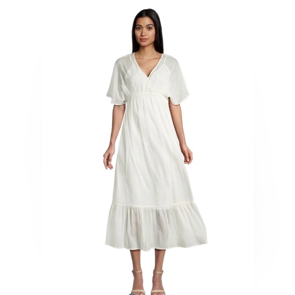 Cost Plus World Market Dresses & Skirts - World Market Mira White And Gold Floral Sheer Kaftan Dress Size S/M